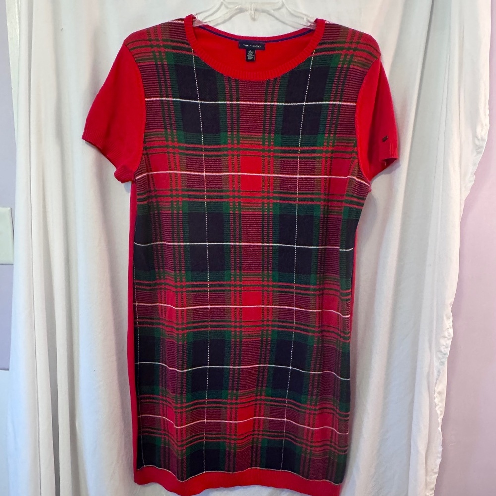 Tommy Hilfiger Short Sleeve Plaid Sweater Dress – XL (Like New, Without Tags)